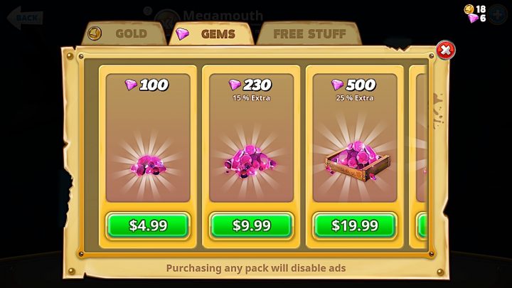 You'll find lots of options to spend money on in app purchases.