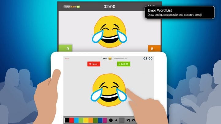 Draw emoji, from the built-in word list or make your own.