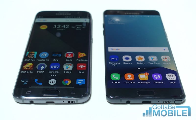 Galaxy S7 Edge (left) vs Note 7 (Right)