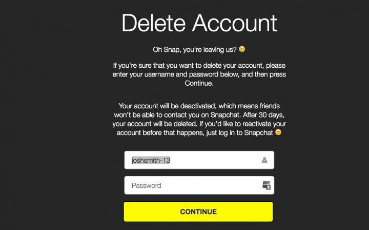 Confirm that you want to delete your Snapchat account. 