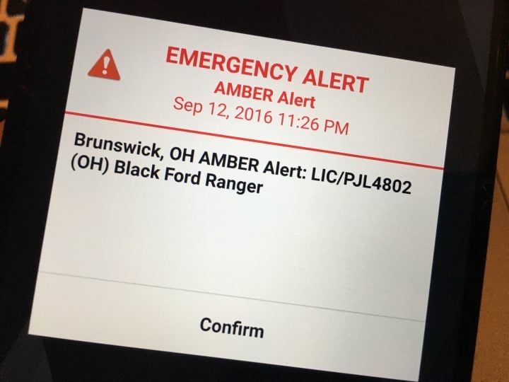 Sample Android amber alert.