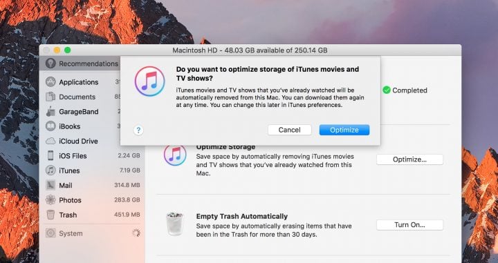 Optimize storage on macOS Sierra to free up space.