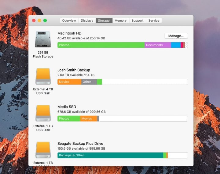 Choose Storage and then Manage.