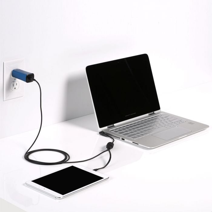 blue finsix dart plugged into laptop and ac