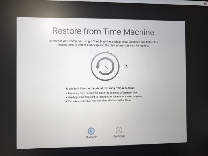 Choose a Time Machine backup to restore to.