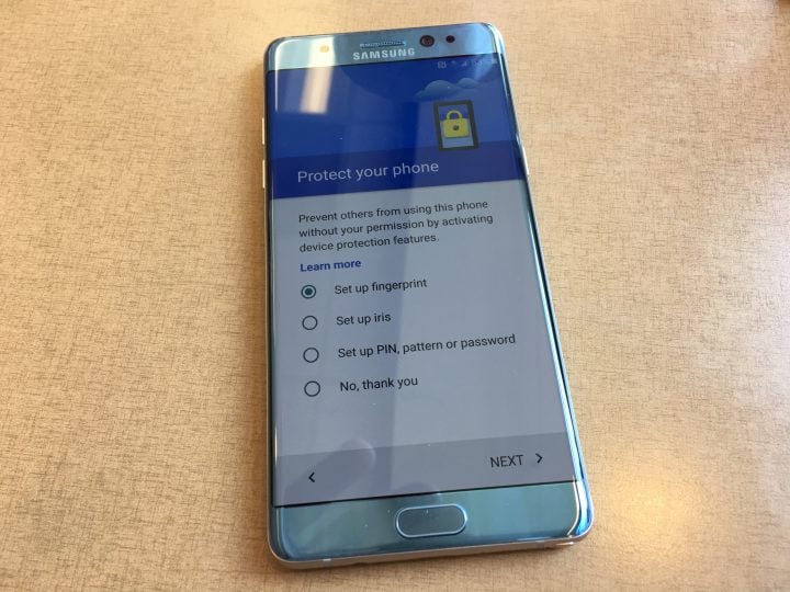 setup security galaxy note 7