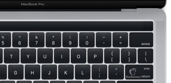 Close up of the 2016 MacBook Pro OLED touch screen with built-in Touch ID.