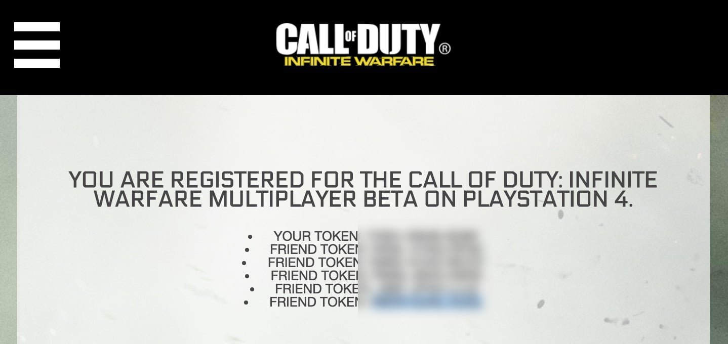 Find your PS4 Infinite Warfare beta tokens.