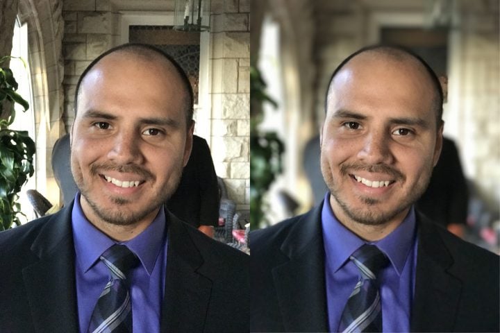 The image on the right illustrates what the iPhone 7 Plus dual camera system can do with iOS 10.1.