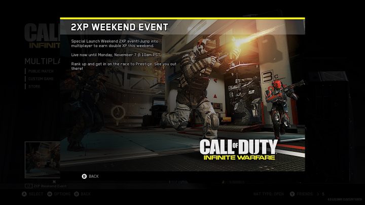 Look for Call of Duty: Infinite Warfare Double XP Weekends.