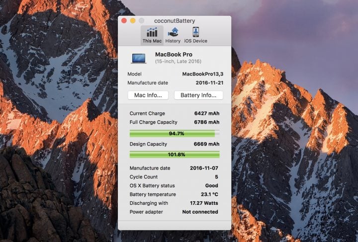 See detailed MacBook Pro battery stats.