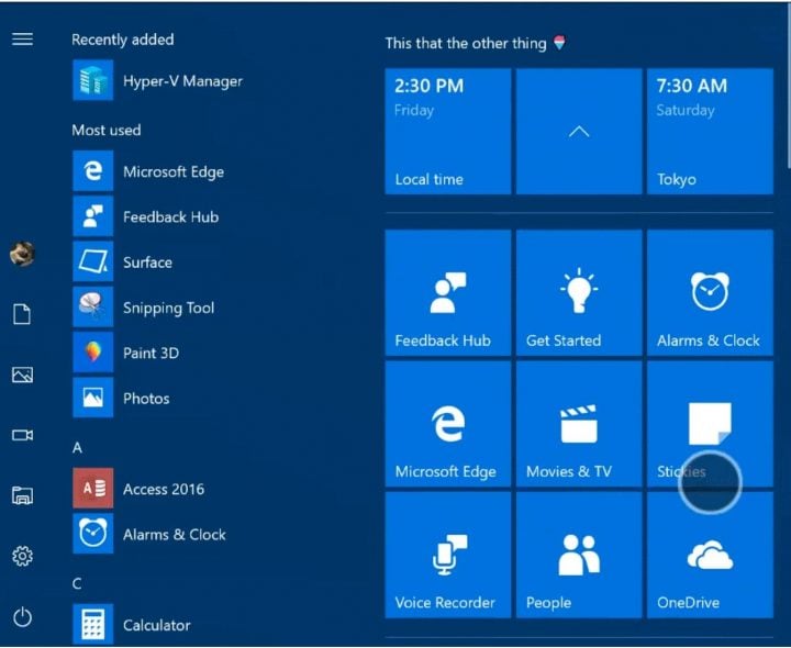 Windows 10 Creators Update Start Screen