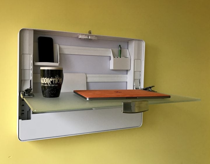 You can keep everything you need to work in the desk and there is plenty of room on the work surface.
