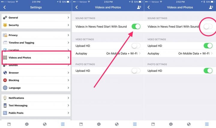 Turn off autoplay sound on Facebook videos. 