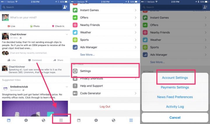 Open Facebook Settings.