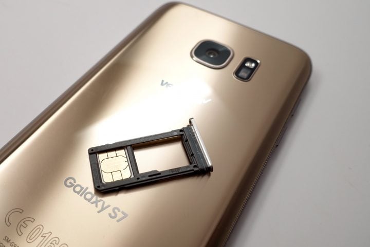 A SIM card taken from inside the Samsung Galaxy S7 Edge