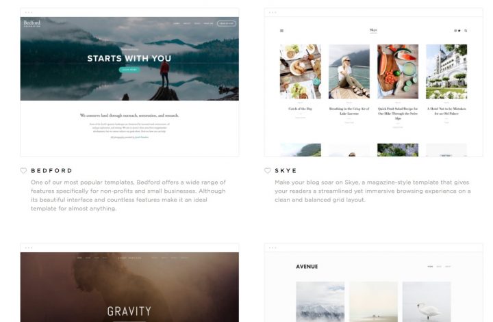 Choose a style for your website from the included Squarespace templates.