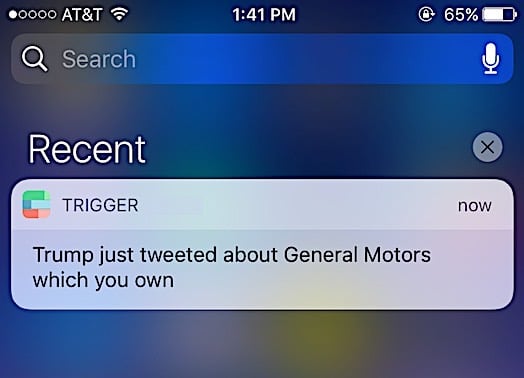 Get a notification anytime Trump Tweets about stock you own.