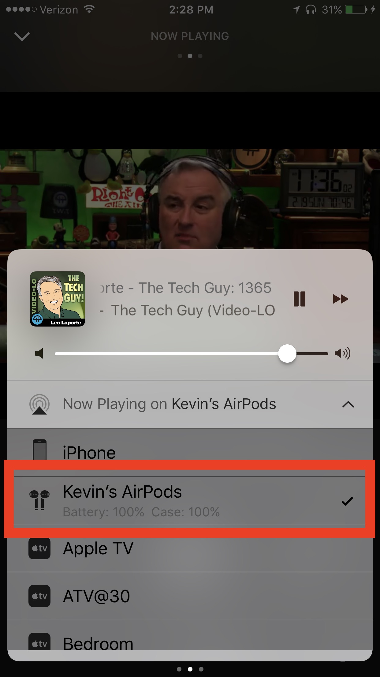 connect to airpods from control center