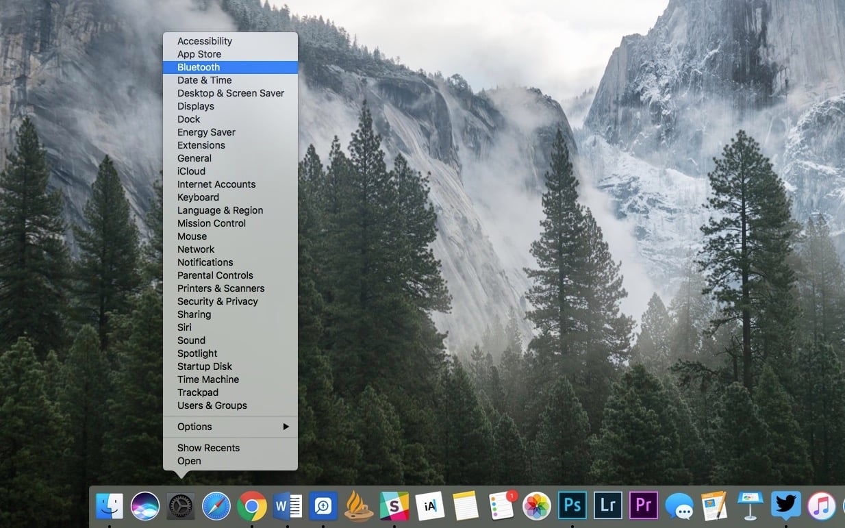 open system preferences from dock icon menu