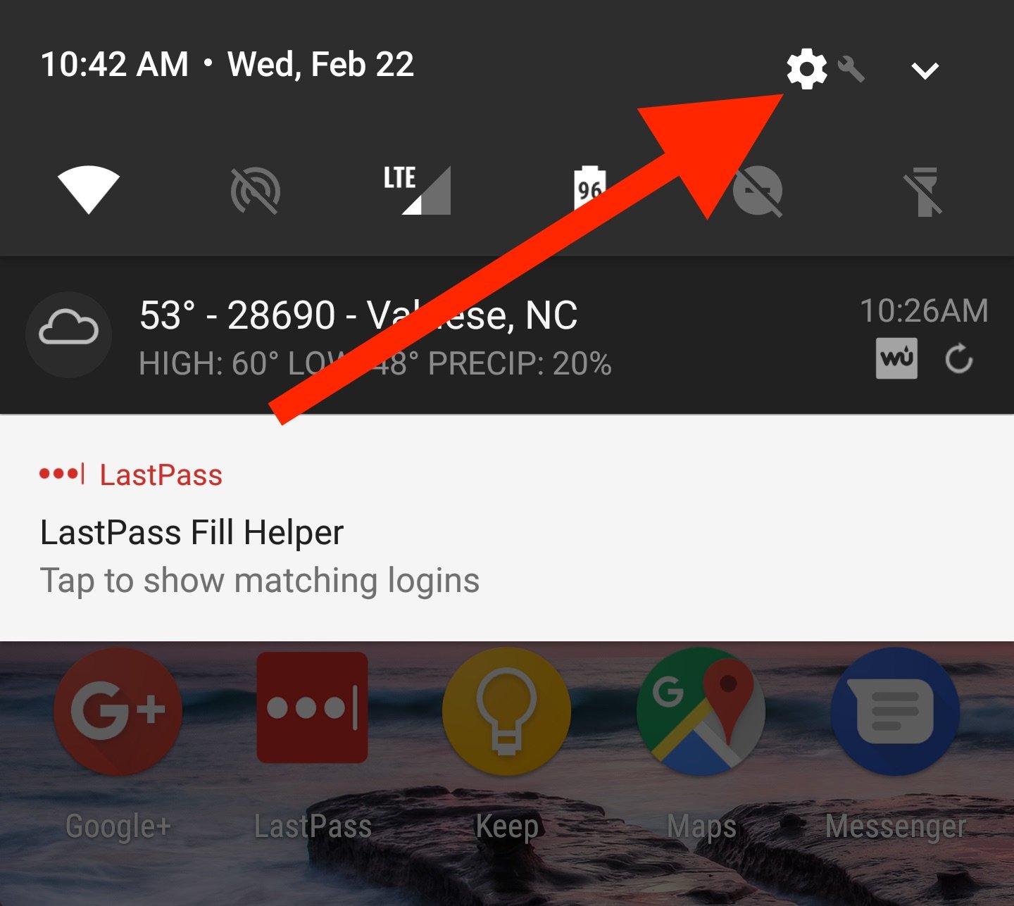 settings icond in android notification area
