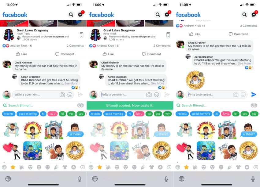 Cómo poner Bitmoji en un comentario de Facebook. 