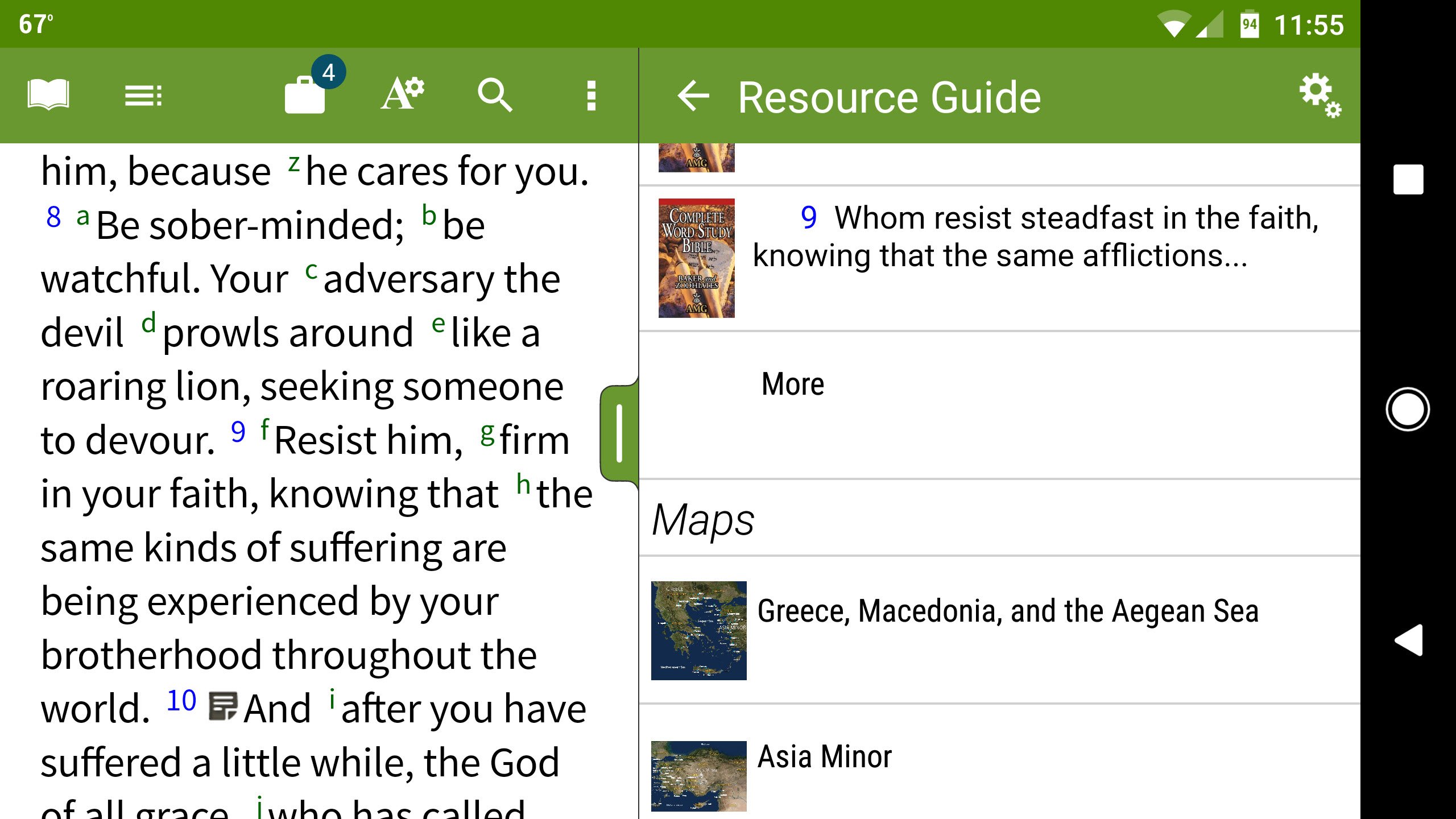 olive tree bible android app in landscape