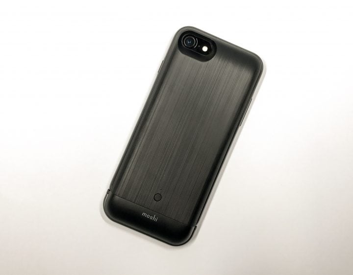 The Moshi IonSuit snapped together, charging the iPhone 7 while mobile.