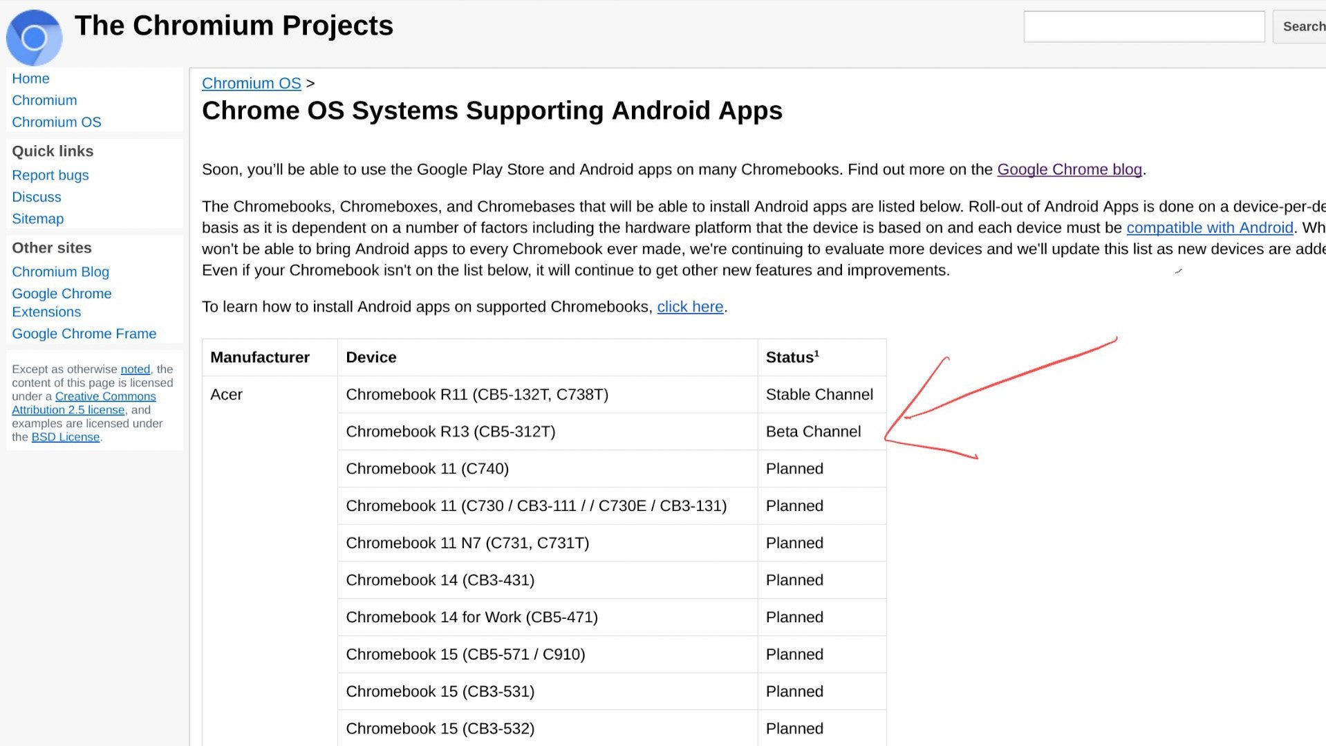 Chromium list of chromebooks with android apps