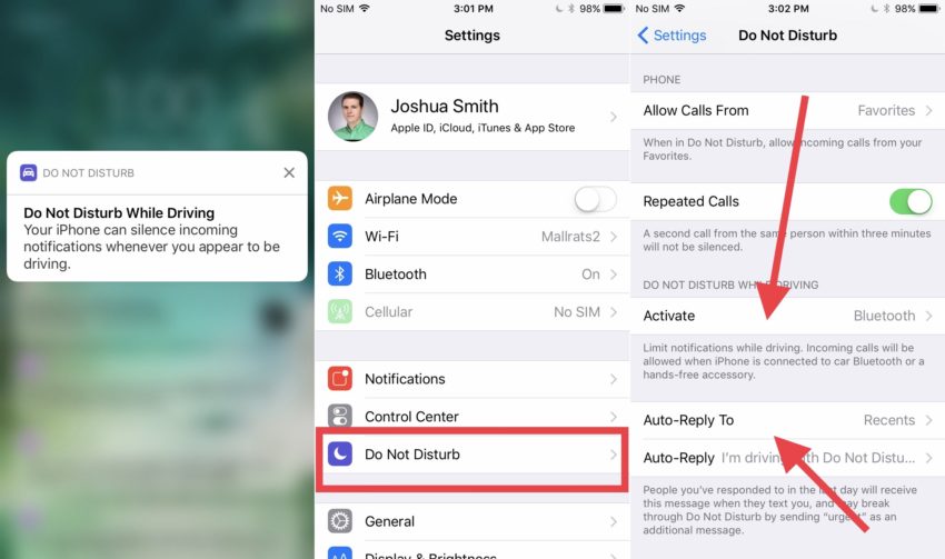 How to setup Do Not Disturb While Driving on iOS 11.