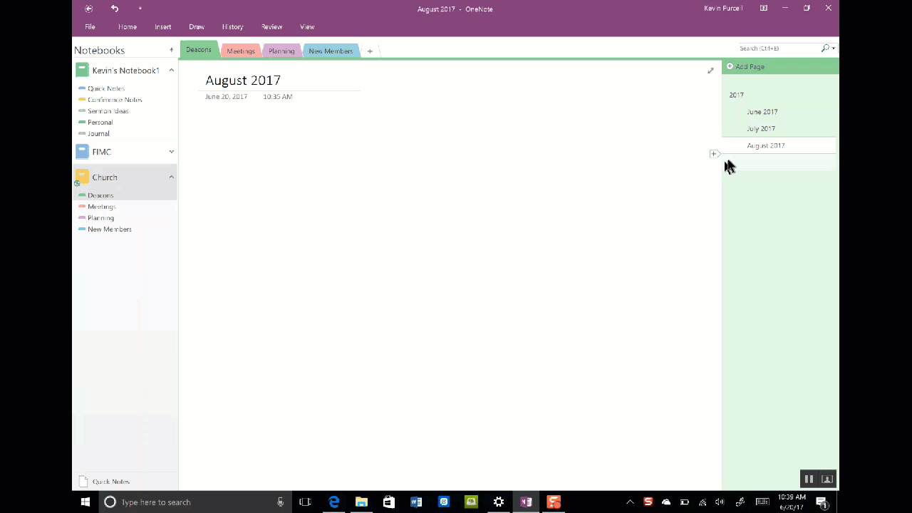 creating subpages in onenote