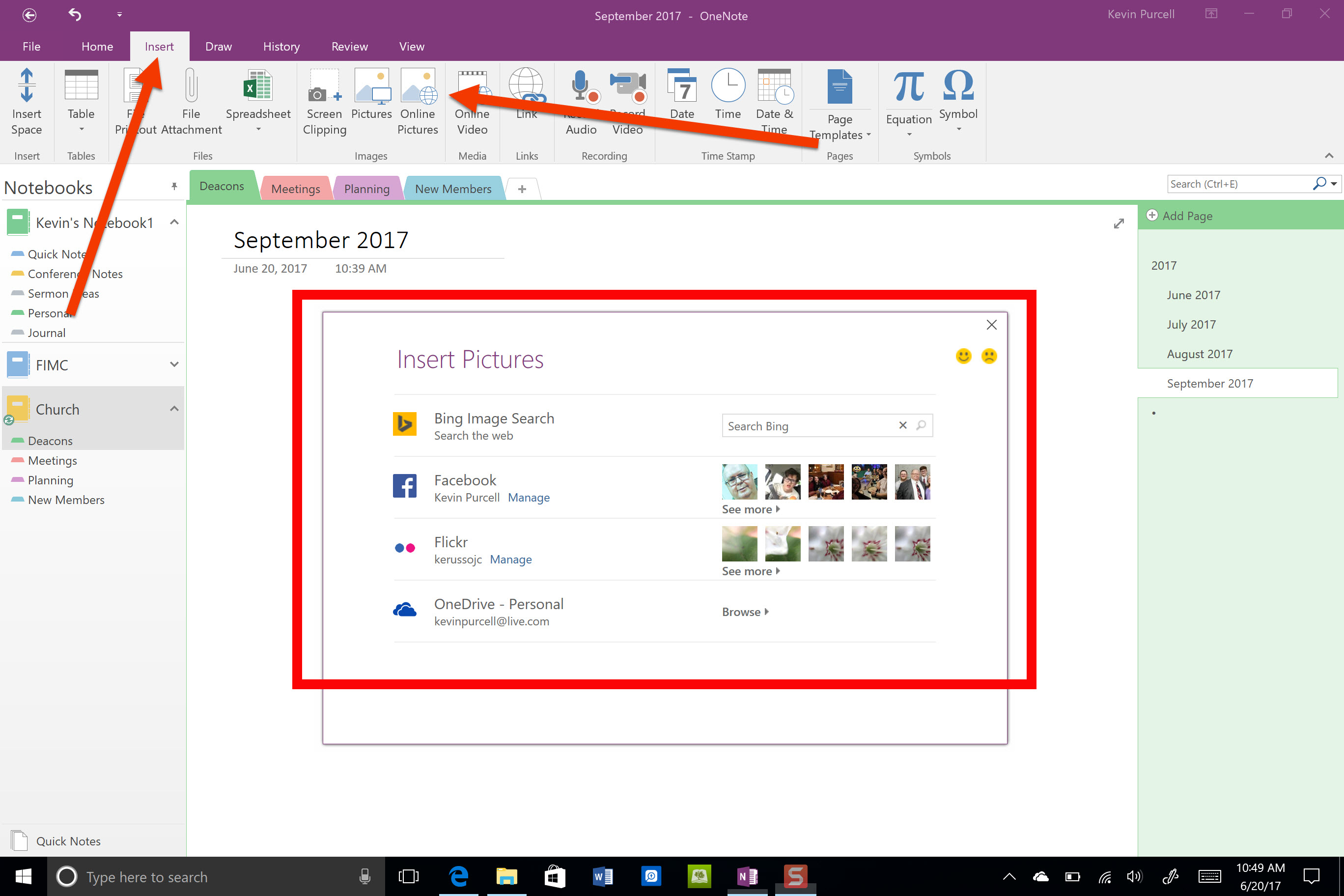 insert images from online in onenote