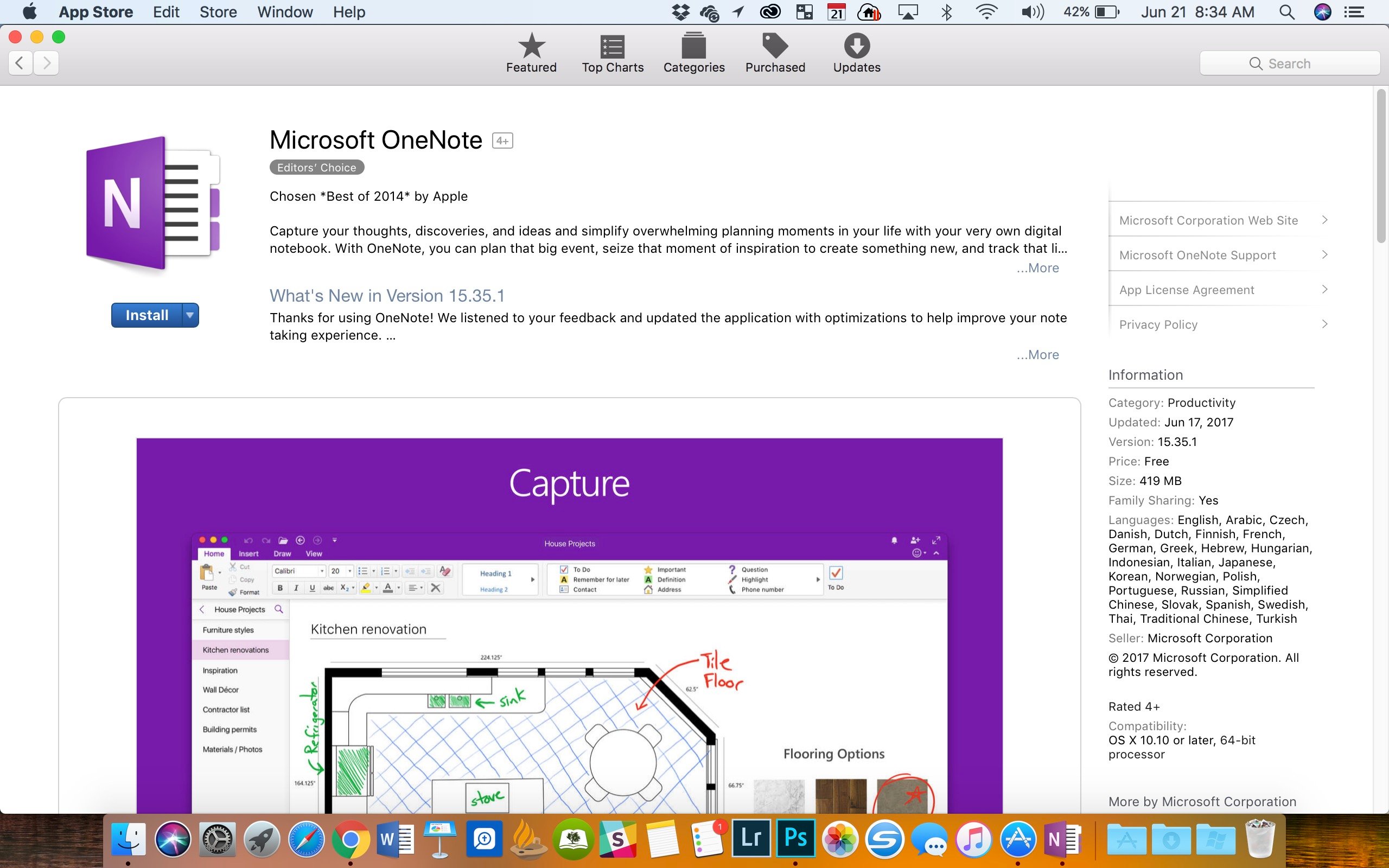 microsft onenote in mac app store