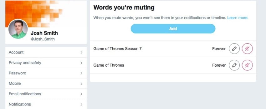 Block Game of Thrones spoilers on Twitter.