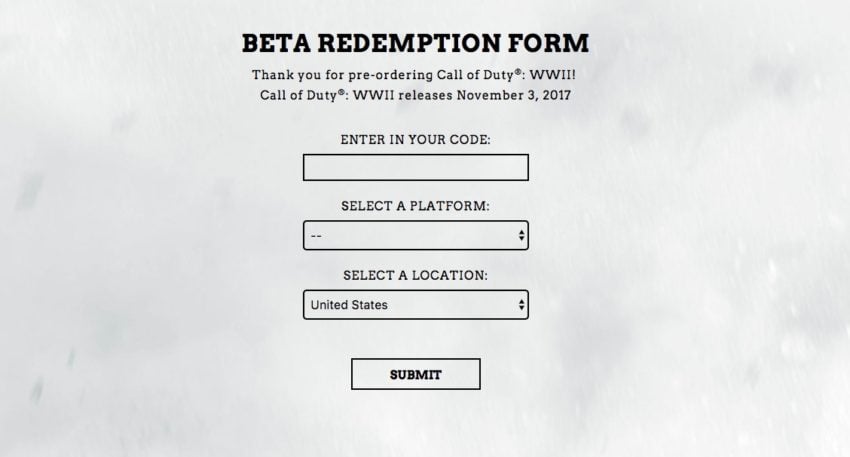 If you have problems redeeming your Call of Duty: WWII beta code, try re-entering or contact your retailer.