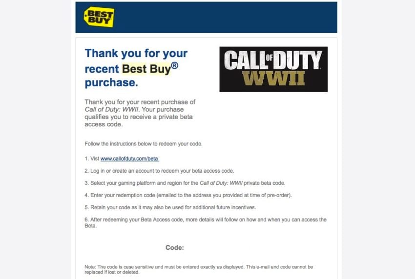 Find your Call of Duty: WWII beta code.