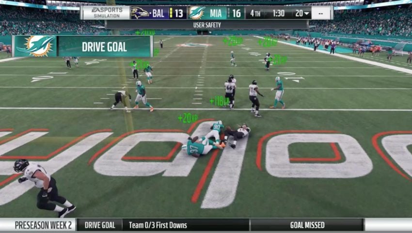 Complete goals and earn player XP in Madden 18 franchise mode.