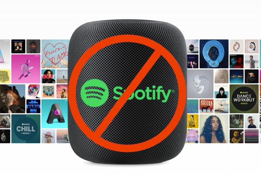 You can't use Spotify on the Apple HomePod with voice commands. 