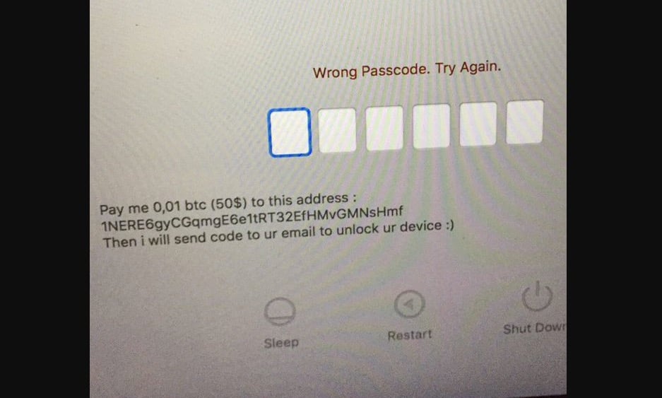 An example of the message users are seeing when locked out of their Mac remotely. Photo via @bunandsomesauce