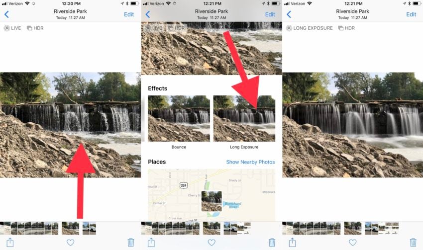 Swipe up to add effects to Live Photos.