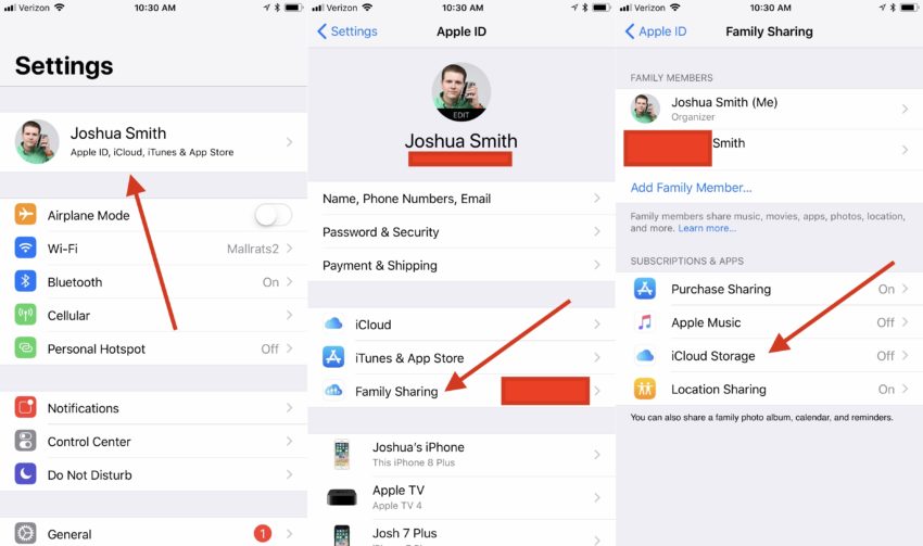 Share iCloud Storage with Family Sharing in iOS 11.