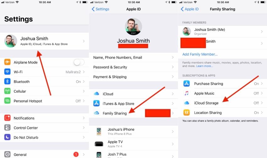 Share iCloud Storage with Family Sharing in iOS 11.