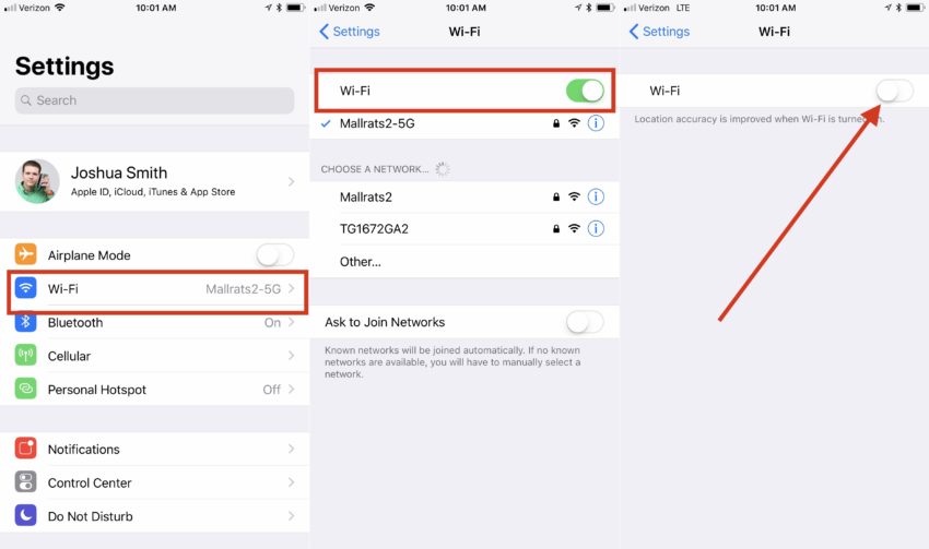 Where to turn WiFi off completely in iOS 11.
