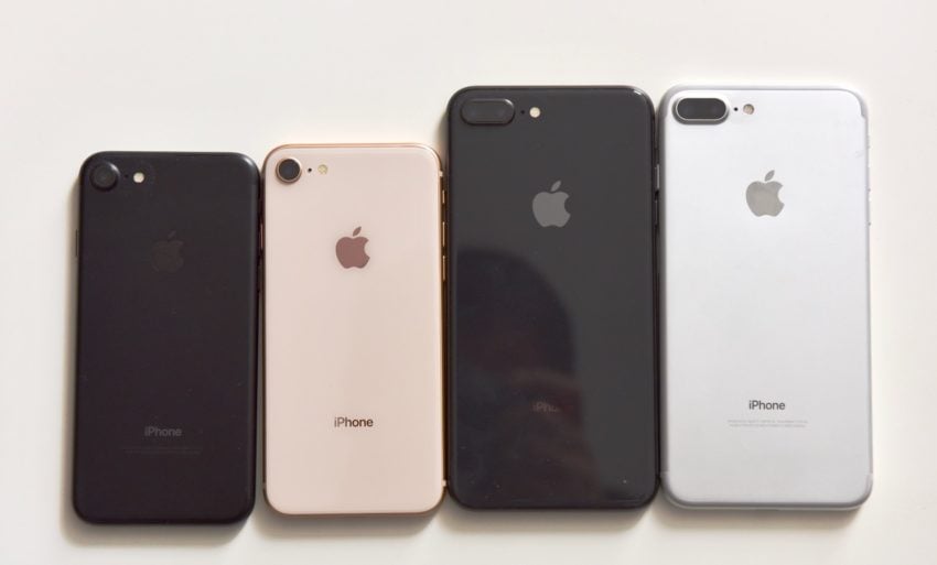 iPhone 8 Plus next to iPhone 8 and iPhone 7 and iPhone 7 Plus