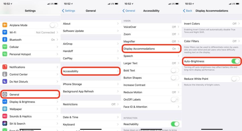 Where you can turn auto brightness off on the iPhone with iOS 11.
