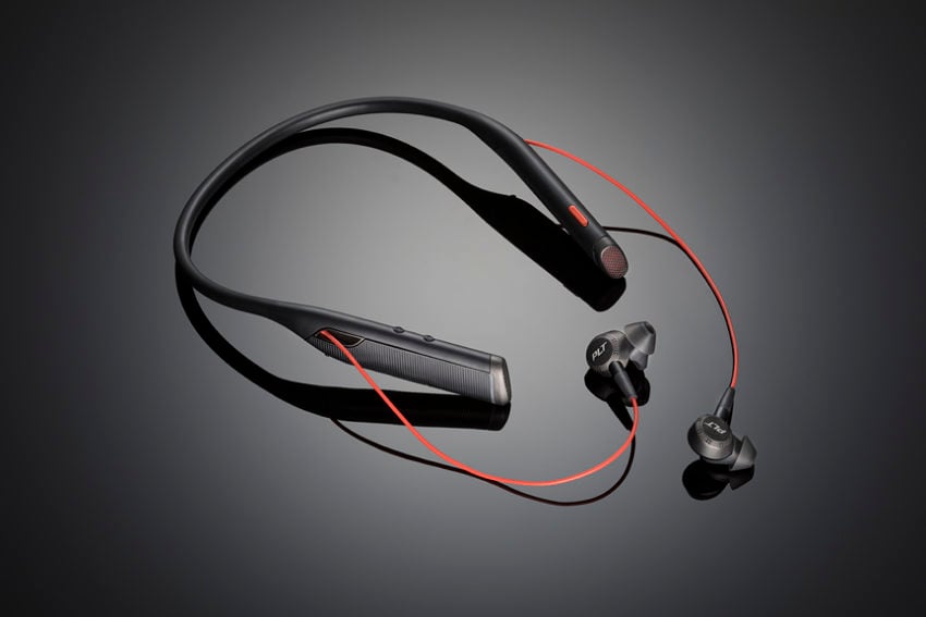 The Bluetooth business ready Plantronics Voyager 6200 UC neckband headphones.