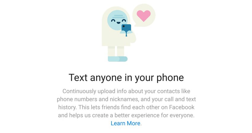 Facebook asking for your call and text logs.