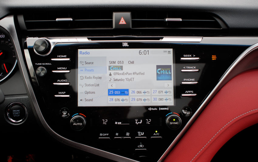 The Entune system isn't bad, but it lacks Apple CarPlay and Android Auto. 