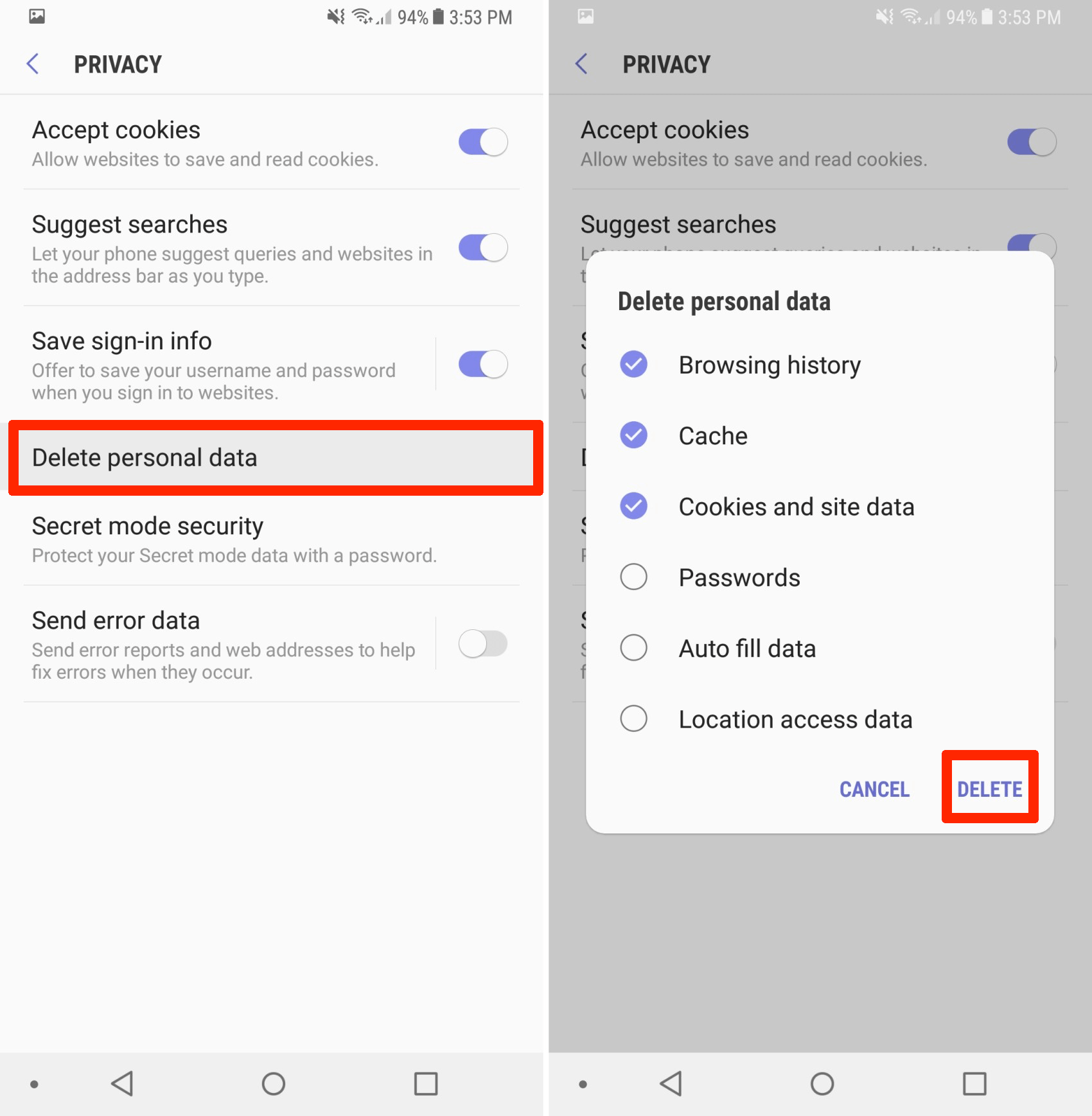 samsung galaxy s9 clear cache