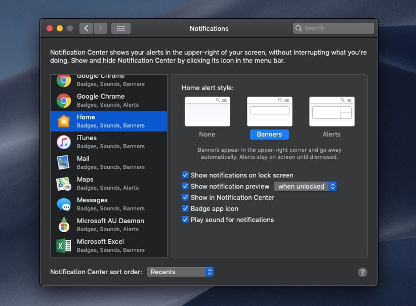 Turn off all Home notifications on macOS Mojave.